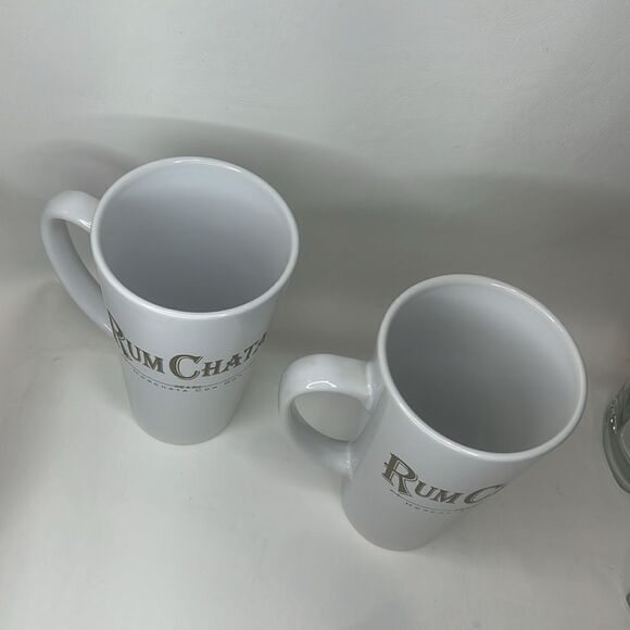Rum Chata 6 In Tall Mugs Set Of 2 Horchata Con Ron 16 Oz Each White Gold Letters - Picture 2 of 4